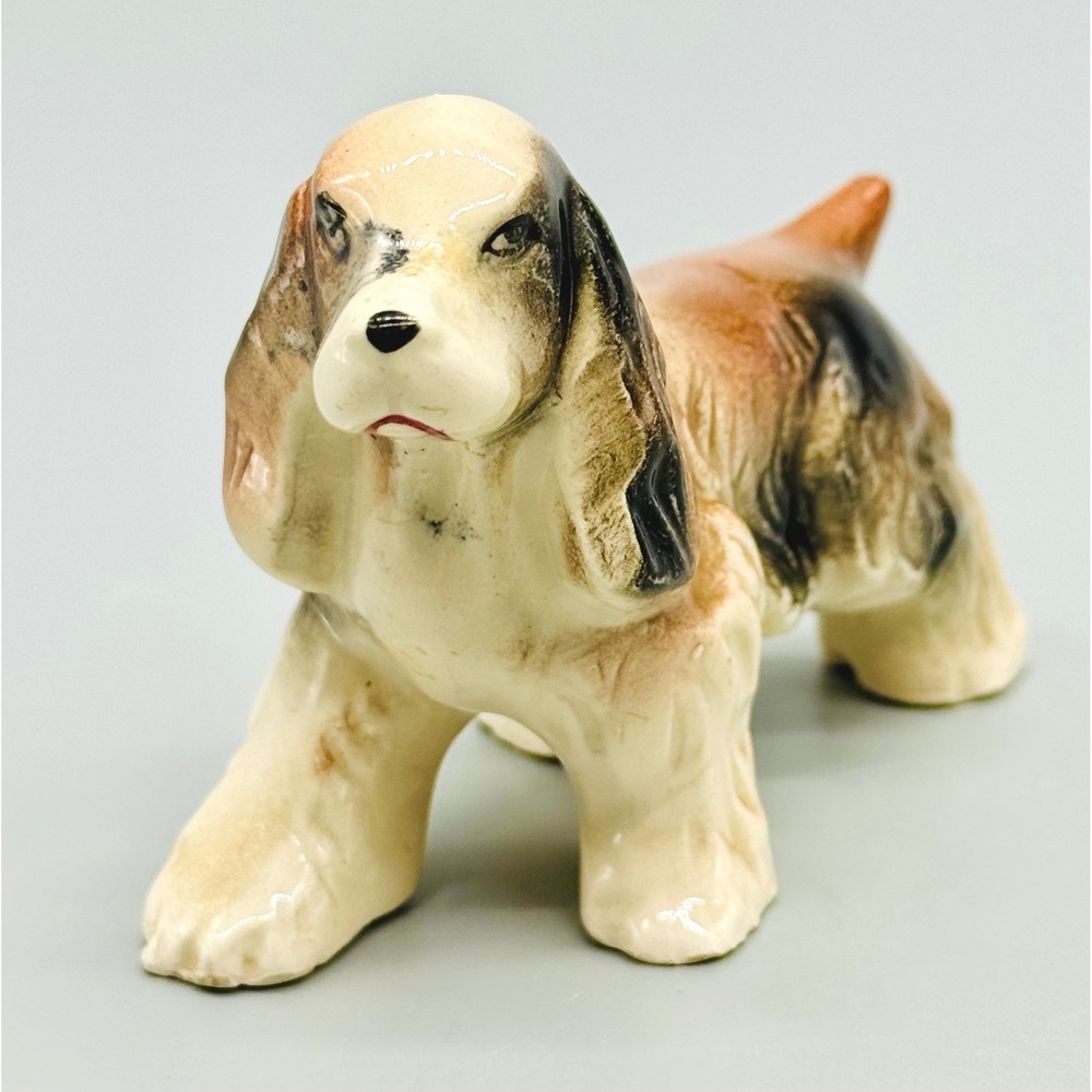Cocker Spaniel Figurine Brown White Vintage Ceramic Dog Japan 3 inch
